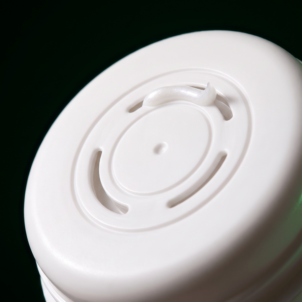 Neutrant cream deodorant texture — macro of the applicator cap with mineral cream in the dispensing slots