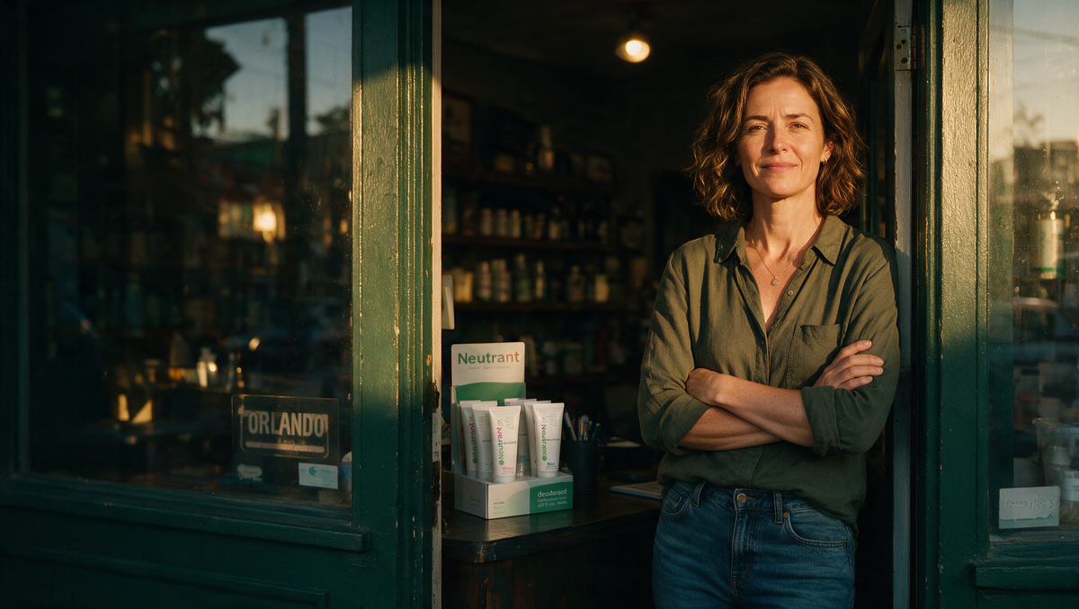 A shop owner in the doorway of her Orlando storefront
